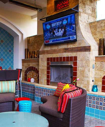 Patio fireplace tv-area Rosalita's 